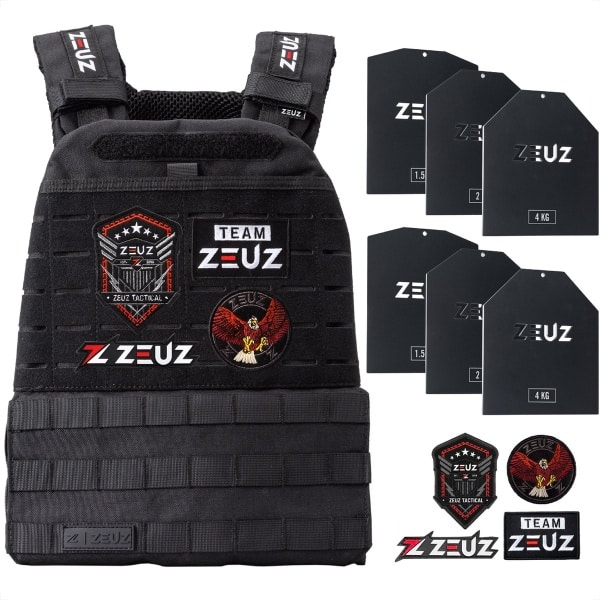 ZEUZ Gewichtsvest 16,5 KG voor CrossFit & Fitness - Tactical Weighted Vest & Trainingsvest - Verstelbaar in Gewichten - 19 Standen - Zwart