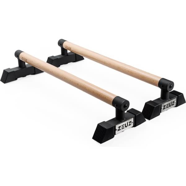 ZEUZ Houten Parallettes Lang voor Calisthenics, CrossFit, Turnen & Gymnastiek - Push Up Grips Bar & Opdruksteun Hout - Fitness & Krachttraining - Metalen Frame met Antislip - 70 x 22 x 12.5 cm