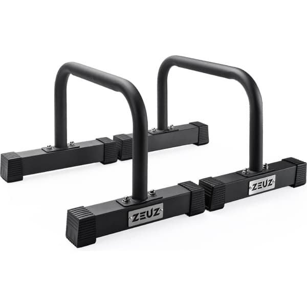 ZEUZ Metalen Medium Parallettes voor Calisthenics, CrossFit, Turnen & Gymnastiek - Dips Bars - Dip Station & Push Up Bar - Fitness & Krachttraining - Incl. Anitslip onderkant - 30 CM Hoog - Zwart