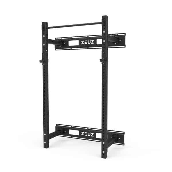 ZEUZ Opvouwbaar Wandrek - Opklapbaar Halterrek voor Squats, Bench Press, Pull-Ups & Krachttraining - Squat & Power Rack - Halter & Gewichten Rek - 1.25 x 0.63 x 2.3 Meter - Zwart