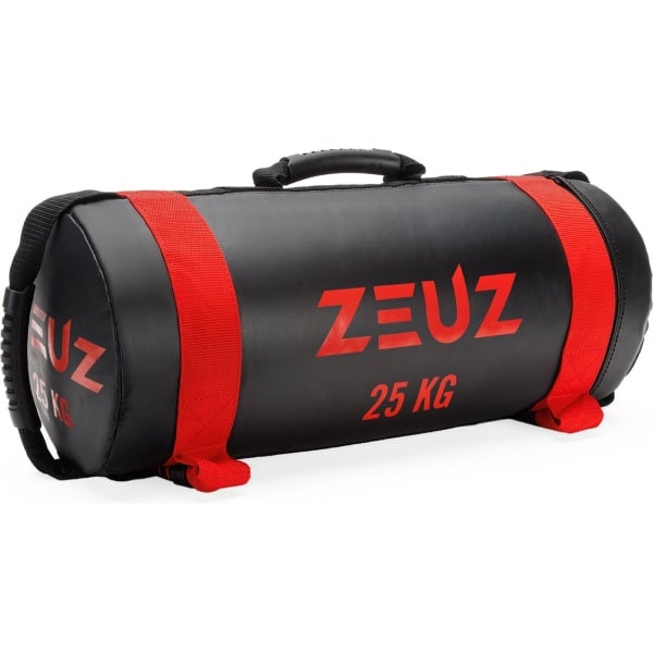 ZEUZ Powerbag 25 KG - Core Power Bag voor Fitness & CrossFit - Sandbag & Gewichtzak - 55 x 22 cm - Zwart & Rood