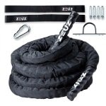 ZEUZ Premium 9 Meter Battle Rope inclusief Nylon Sleeve & Bevestigingsmateriaal - Training Touw voor Fitness & CrossFit - Thuis trainen