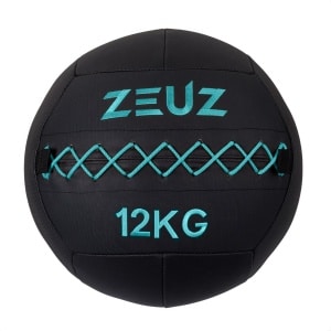 ZEUZ Premium Wall Ball 12kg - Geschikt voor CrossFit & Fitness - PU Foam Vulling & Vinyl - 35 CM Diamter - Blauw