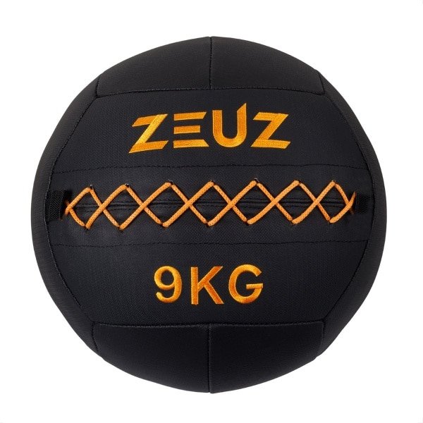 ZEUZ Premium Wall Ball 9kg - Geschikt voor CrossFit & Fitness - PU Foam Vulling & Vinyl - 35 CM Diamter - Oranje