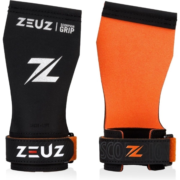 ZEUZ Scorpion Fingerless Grips voor Fitness, CrossFit, Turnen & Gymnastics - Sport Handschoenen - Oranje & Zwart - Scorpion - Maat L