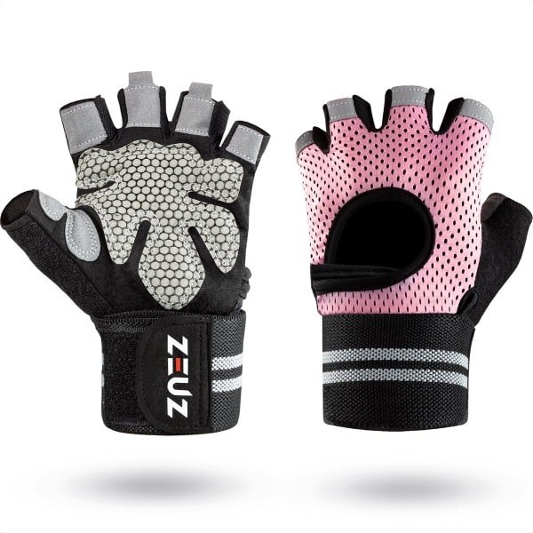 ZEUZ Sport & Fitness Handschoenen Dames - Krachttraining Artikelen - Geschikt voor Gym & CrossFit Training - Roze & Zwart - Maat L