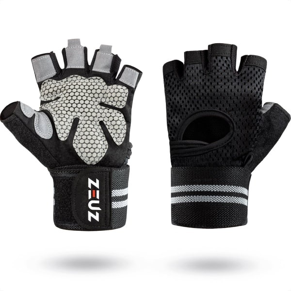 ZEUZ Sport & Fitness Handschoenen Heren & Dames - Krachttraining - CrossFit - Grijs & Zwart - Maat L
