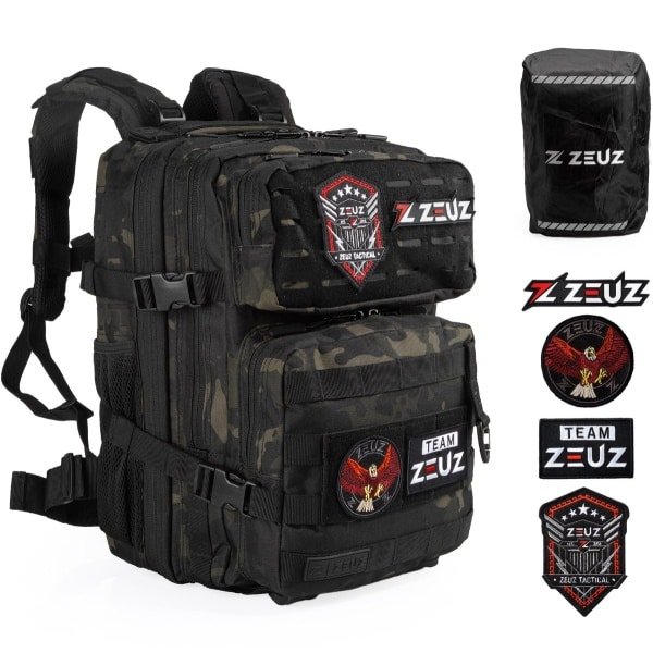 ZEUZ Tactical Rugzak Dames & Heren voor Fitness & CrossFit - Backpack - Sporttas - Militaire Army Bag - Sport Tas - 25 Liter - Camo Zwart