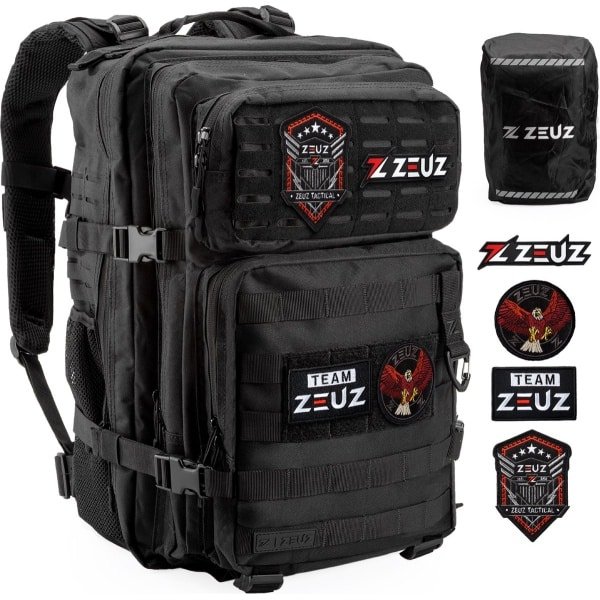 ZEUZ Tactical Rugzak Dames & Heren voor Fitness & CrossFit - Backpack - Sporttas - Militaire Army Bag - Sport Tas - 45 Liter - Zwart