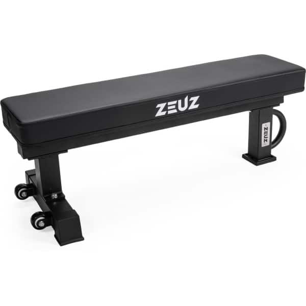 ZEUZ Vlakke Verrijdbare Halterbank voor Fitness & CrossFit - Flat Bench - Verrijdbare Fitnessbank & Trainingsbank - Bench Press - Draagkracht 450 KG - Zwart