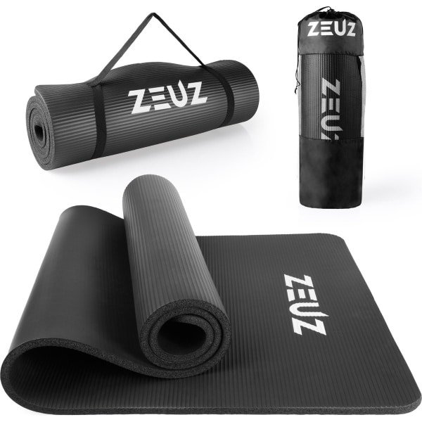 ZEUZ Yoga Sport Mat 180 x 60 x 1,5 CM voor Fitness & CrossFit - Yogamat, Fitnessmat, Sportmat & NBR Fitnessmat Incl. Draagtas - Zwart