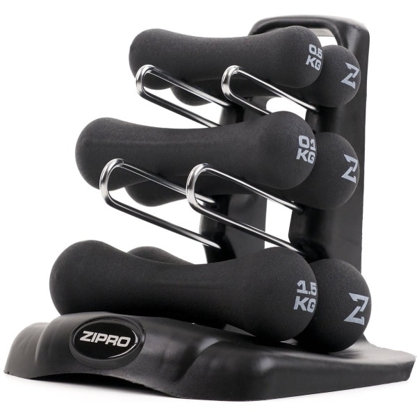 Zipro® Dumbbellset Halter set 6kg met halterstandaard - Neopren Dumbbell - Duurzaam en Comfortabel - Halter Gewicht voor Krachttraining, Fitness, CrossFit & Functional Training - Hand Gewichten - Duurzaam en Comfortabel