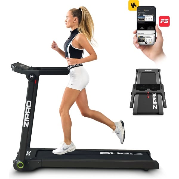 Zipro® Pacto Elektrische Loopband 1-16 km/h - Wandelband - 12 Programma's - Cardiotraining - LCD-display - Eenvoudig opvouwen naar een verticale positie - Nauwkeurige gegevensmeting - Ingebouwde luidsprekers - Bluetooth