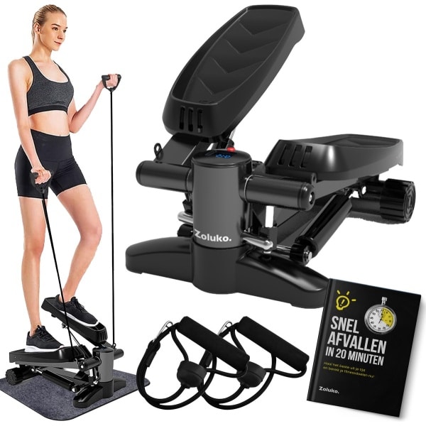 Zoluko Stepper met Display - Inclusief Weerstandsbanden, Antislipmat en E-Book - Stepper Fitness - Fitness Step - Mini Stepper - Step Fitness - Aerobic Step - Step - Stepper Fitnessapparaat - Hometrainer - Zwart