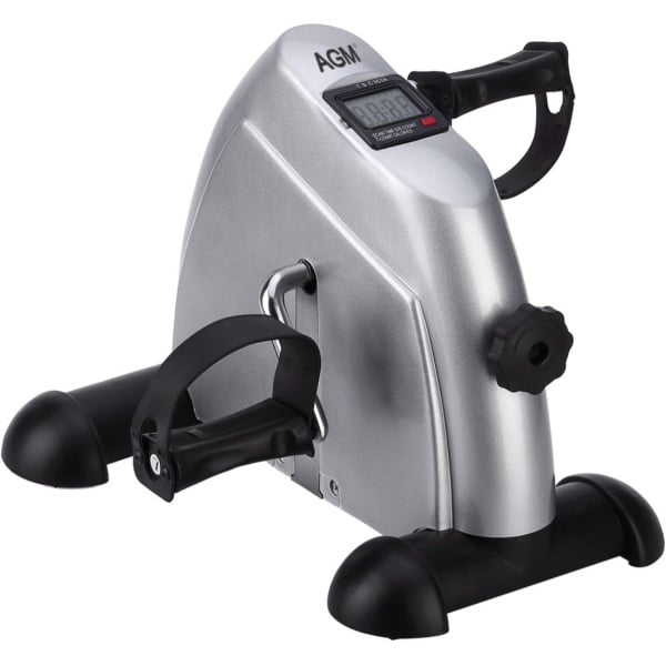 AGM Stoelfiets - Fietstrainer - Bewegingstrainer - Mini Hometrainer - Bureaufiets - Met 2 Accesoires - Voor Bejaarden, Kantoor, Thuis - Zilver
