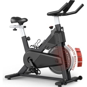 Fitnessfiets - Fitness Fiets Hometrainer - Indoor Cycle - met Magnetische Weerstand - Riemaandrijving - LCD-monitor met RPM - iPad-houder - Belastbaar tot 150 kg - 102 x 51 x 108 cm - Zwart