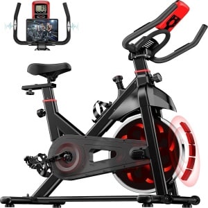 Fitnessfiets - Indoor Cycle - Hometrainer - Indoorfiets - Magnetisch Weerstandssysteem - LCD Scherm - Met Tablethouder - 6 kg Vliegwiel - 150kg Draagvermogen - Zwart-rood