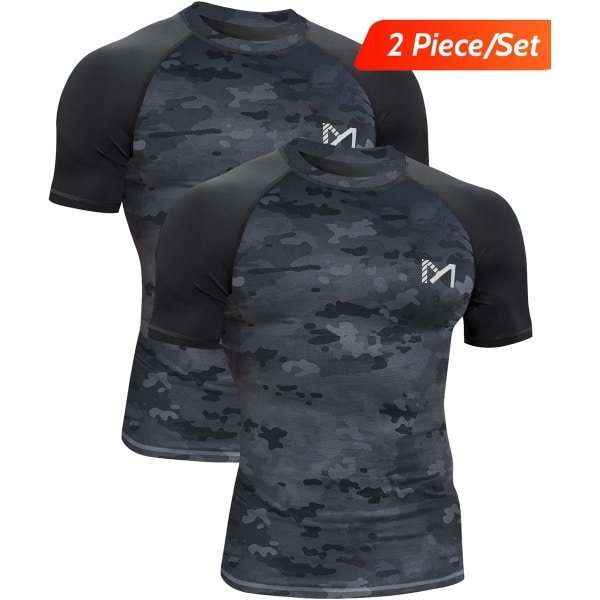 MEETYOO 2 Artikelen Sport Tanktop Heren - Sportkleding Man -Compressieoverhemden voor heren korte mouwen Workout -shirt - T-Shirt Heren - Fitnesskleding - Jongens Kleding voor Fitness, CrossFit & Gym -Camouflage-S