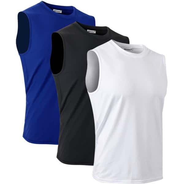 MEETYOO 3-Pack Heren Atletiekshirts Mouwloos Trainings Tanktop Sport Basislaag Sport Tanktop Heren - Sportkleding Man - Fitnesskleding - Jongens Kleding voor Fitness, CrossFit & Gym Hardlopen Basketbal Training & Actieve kleding-Zwart/Wit/Blauw-XXL