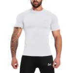 MEETYOO Sport Tanktop Heren - Sportkleding Man -Compressieoverhemden voor heren korte mouwen Workout -shirt - T-Shirt Heren - Fitnesskleding - Jongens Kleding voor Fitness, CrossFit & Gym -Wit-XL
