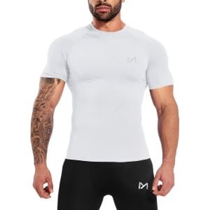 MEETYOO Sport Tanktop Heren - Sportkleding Man -Compressieoverhemden voor heren korte mouwen Workout -shirt - T-Shirt Heren - Fitnesskleding - Jongens Kleding voor Fitness, CrossFit & Gym -Wit-XL