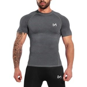 MEETYOO Sport Tanktop Heren - Sportkleding Man -Compressieoverhemden voor heren korte mouwen Workout -shirt - T-Shirt Heren - Fitnesskleding - Jongens Kleding voor Fitness, CrossFit & Gym -Grijs-XXL