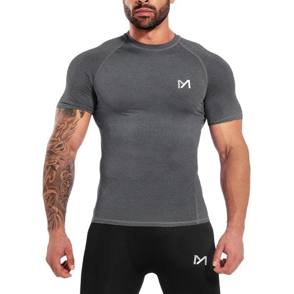MEETYOO Sport Tanktop Heren - Sportkleding Man -Compressieoverhemden voor heren korte mouwen Workout -shirt - T-Shirt Heren - Fitnesskleding - Jongens Kleding voor Fitness, CrossFit & Gym -Grijs-XL