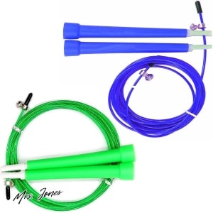 Mrs. Jones 2 x springtouw met verstelbare staalkabel tot 28 meter - antislip handgrepen voor crossfit boksen traning sport volwassenen dames heren kinderen .