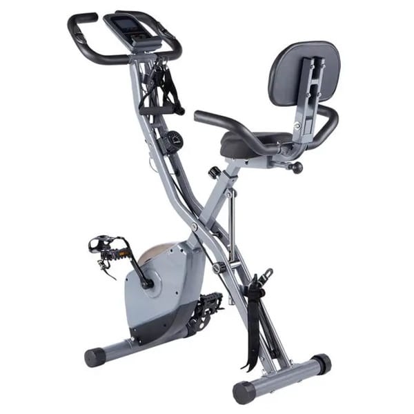Opvouwbare Hometrainer met Rugleuning - 16 Magnetische Weerstandsniveaus - Compact Fitnessapparaat voor Thuis - LCD-display - Weerstandsriemen - 160 kg Draagvermogen - Ideaal voor Cardio- en Spiertraining, Stil en Ruimtebesparend