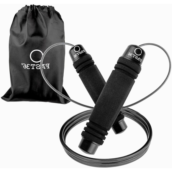 Professioneel verstelbaar springtouw met traagschuim handgrepen | Kogellagers | Voor sport, fitness, crossfit, boksen, gewichtsverlies | Geschikt voor kinderen, heren en dames | Zwart