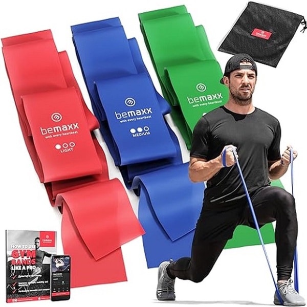 Resistance band - Weerstandsband set van 3 / Extra lange 2m Fitnessbanden + Trainingsgids | Gymnastiekband Fitness Elastische banden Theraband | Trainingsband Sportband Miniband Krachttraining Pilates