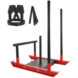 Rustive Hometrainer - Fitness - Home Gym - Gewichtstrainingsslee met Handvat - Pull Push Power Slee - Rood / Zwart