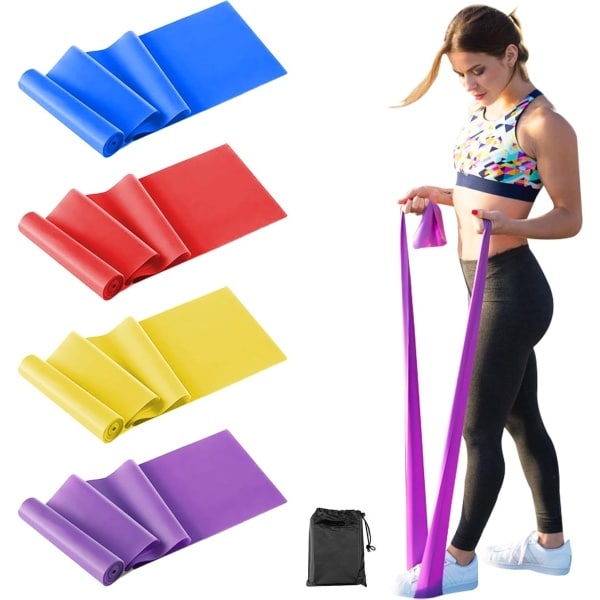 Set van 4 fitnessbanden in 4 sterktes, weerstandsbanden, fitnessband voor mannen en vrouwen, gymnastiekband voor yoga, pilates, krachttraining,