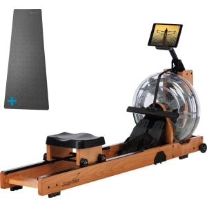 Skandika Lykke Water Roeimachine SET - Roeitrainers - Roeimachine (175l x 52b x 90h cm) + Mat (65 x 230 cm) - 90° Tank, Roeitrainer fitness thuis, instelbare waterweerstand, max. 150 kg Gebruikersgewicht - Kinomap App, Massief Beukenhout - licht hout
