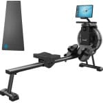 Skandika Mora Water Roeimachine SET - Roeitrainers - Roeimachine (172l x 45b x 54h cm) + Mat (65 x 230 cm) - Fitness voor thuis, waterweerstand - Kinomap App Compatible, Bluetooth, Computer, Tablet Houder - Ruimtebesparende Roeimachines - zwart