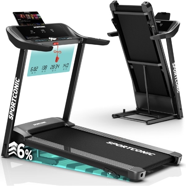 Sportconic Loopband 1-14 km/u - Loopband Inklapbaar - Professionele Loopband voor Thuis - 12 Programma's - Met Hellingfunctie - Incl. Tablethouder en LED-display - Ruim loopoppervlak - Stevig ontwerp