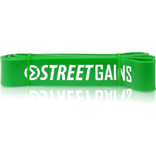 StreetGains® Weerstandsband Extra Strong - Resistance Band 25 tot 55 kg - Groen- Fitness Elastiek voor Calisthenics, CrossFit, Krachttraining & Pull-Ups