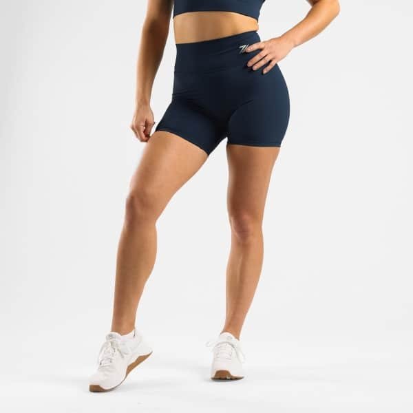 ZEUZ Korte Sport Legging Dames High Waist - Sportkleding & Sportlegging Squat Proof voor Fitness & Crossfit - Hardloopbroek, Yoga Broek - 70% Recycled Nylon & 30% Elastaan - Marineblauw - Maat XS