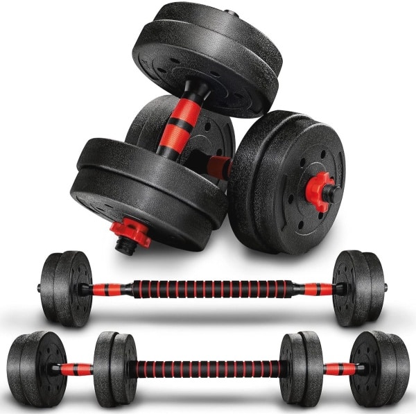 2-in-1 verstelbare halterset 15-30 kg | korte en lange halters voor krachttraining | stersluitingen en verbindingsbuis