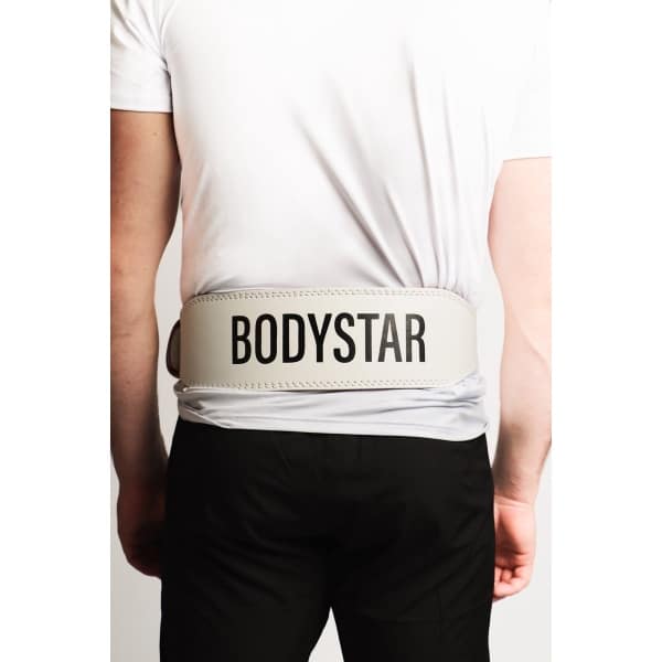 BodyStar Belt. Lifting belt - Maat M - Roller gesp - Powerlift riem - Fitness riem - Weightlifting belt - Gewichthefriem - Krachttraining - Powerlifting - Fitness - Leren Riem (WIT))