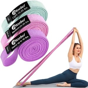 Fitnessband, set van 3, weefsel, weerstandsbanden, 3 weerstandsniveaus, lange weerstandsbanden, antislip, gymnastiekband, optrekband voor krachttraining, crossfit, yoga, home-workout