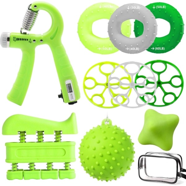 Handtrainer vingertrainer set van 10, handtraining, verstelbare onderarmtrainer, vinger-trainingsapparaat, massageballen, vingerstretcher, anti-stressballen voor fitness, krachttraining, therapie
