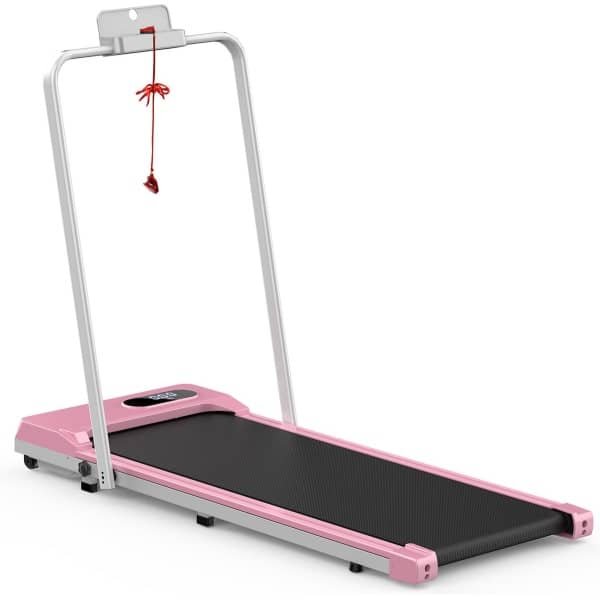 Loopband - Inklapbaar loopband Elektrisch met armleuningen, 1-8 km/u - met afstandsbediening en LCD-display - Walkingpad - Treadmill - Roze