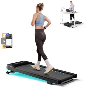 Loopband - Walking Pad - Wandelband - Hardloopband - Loopbanden - 2.5PK - Auto-Incline tot 9% - Leuning - 6,5 cm Hoog - Bluetooth & Afstandsbediening - 45dB - Draagbaar - voor Thuis - Kantoor