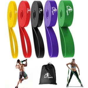 MJ Sports Premium Pull Up Bands - Weerstandsbanden - Resistance Bands - Power Training - Fitness Elastiek - Weerstandselastiek - Powerlifting Banden - Compleet Sport Pakket - Stretch - Crossfit - Calisthenics - Set van 5 - Inclusief Draagtas