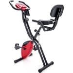 Merax Inklapbare Hometrainer met Rugleuning - Rood met Zwarte X-Bike met 10 Magnetische Weerstandsniveaus - Opvouwbaar Fitnessfiets met Hartslagmeter - LCD Scherm en Verstelbare Trainingsbanden