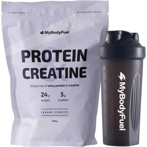 MyBodyFuel - Whey Protein & Creatine Bundel - Cookies & Cream - Eiwitpoeder met creatine monohydraat - Eiwit shake - 1000 gram - Inclusief shakebeker zwart