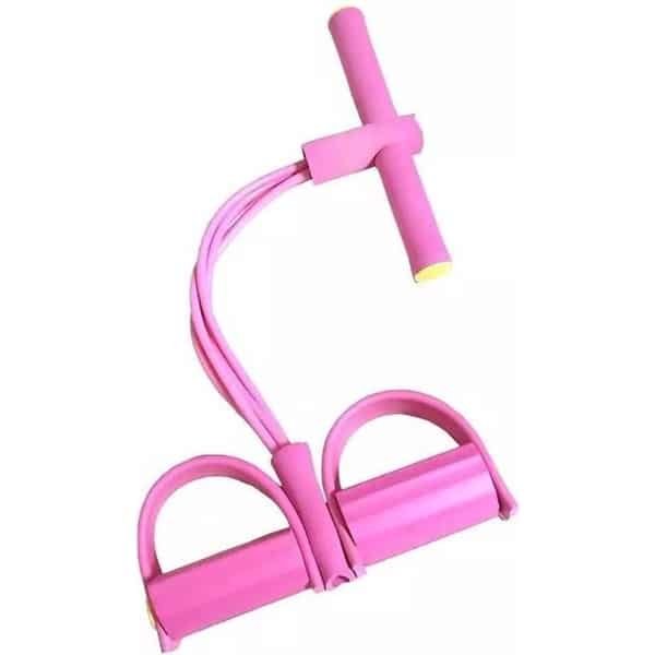 Premium stevige fitness weerstandband met handvat en voetsteunenen Roze | Weerstandtubes - Workout - Yoga - Gymnastiek - Krachttraining - Thuistraining - Home workout - Home training