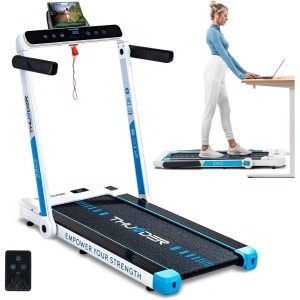 THUNDER® Loopband | RACE-WHITE | Opvouwbaar & Krachtig | Sneltoetsen | Veiligheidssleutel | Transportwielen | Bluetooth App | Afstandsbediening | Luidsprekers | Max. 130 kg |