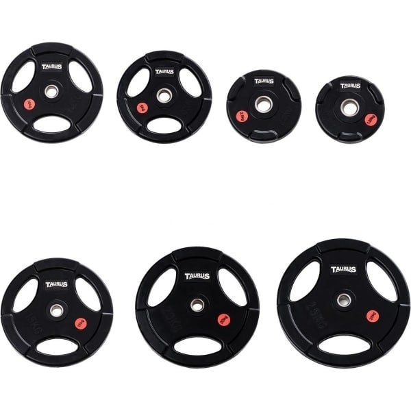 Taurus 3G Pro halterschijven 30 mm gerubberd 15kg - metalen binnenring - 3 grepen - crossfit - halterschijf - gewichtheffen - 30mm boring - halter gewicht